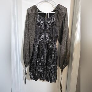 Free People Black and Gray Quilted Motorcycle Jacket